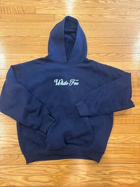 White Fox Boutique Navy Blue Hoodie with Script Logo